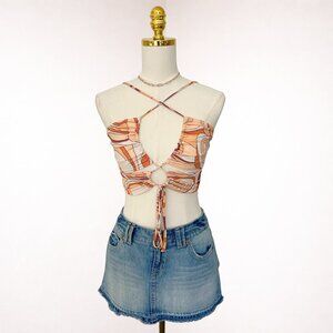 Y2K Vintage Abstract Cut-Out Crop Top